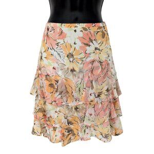 Vtg LOFT Floral Silk Tiered Ruffle Skirt Feminine Cottage Flowy Romantic Size 8